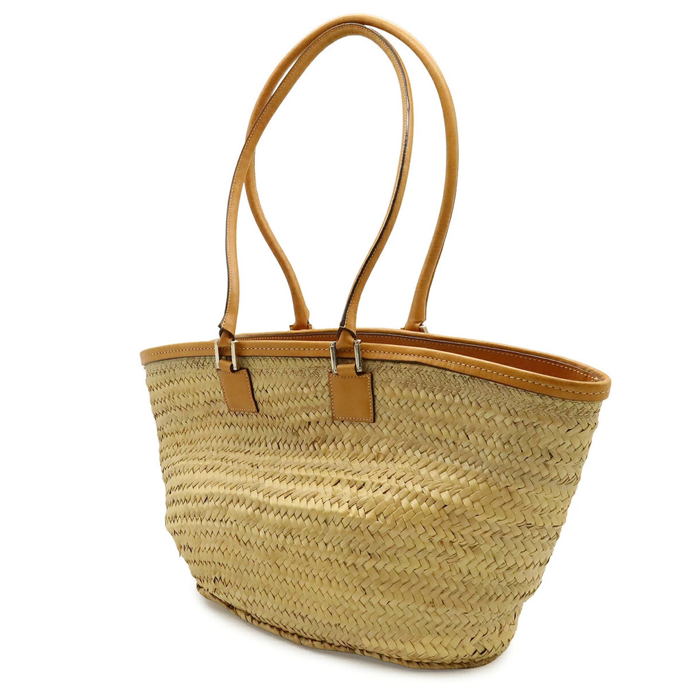 Loewe Brown Tan Anagram Raffia Bag Basket Leather Straw Tan Brown Tan